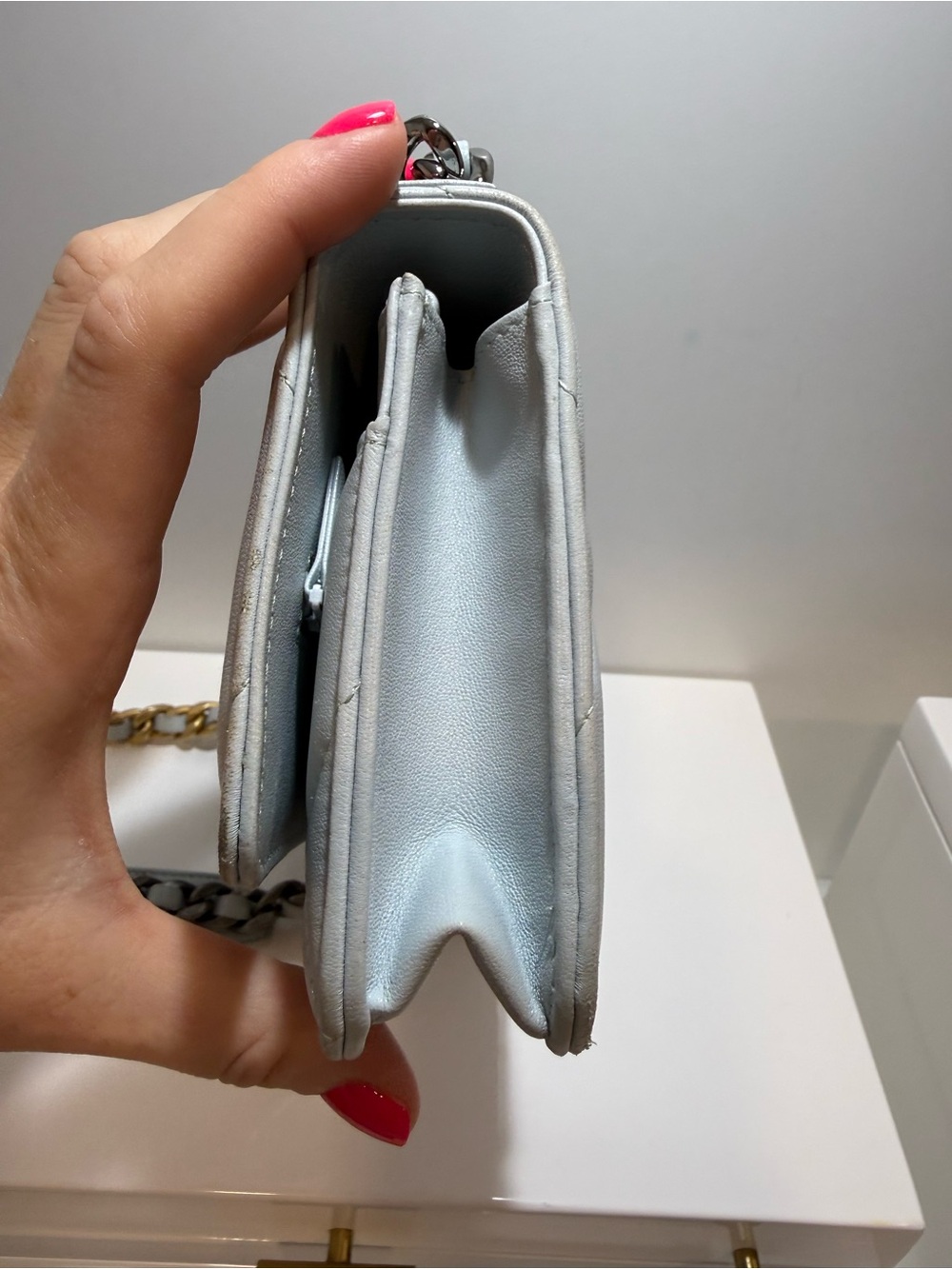 Chanel Light Blue Lambskin Wallet on Chain Crossbody Bag - Picture 4 of 13